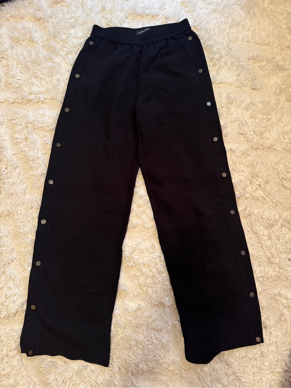 Trouve Black Wide-Leg Snap-Side Pants